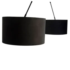 QAZQA Pendelleuchten|Wohnzimmerlampen*Hängelampe mit Veloursschirmen schwarz mit Gold 35 cm - Blitz II schwarz