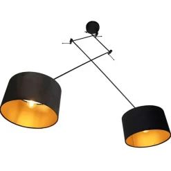 QAZQA Pendelleuchten|Wohnzimmerlampen*Hängelampe mit Veloursschirmen schwarz mit Gold 35 cm - Blitz II schwarz