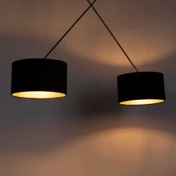 QAZQA Pendelleuchten|Wohnzimmerlampen*Hängelampe mit Veloursschirmen schwarz mit Gold 35 cm - Blitz II schwarz