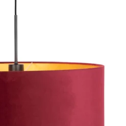 QAZQA Pendelleuchten|Wohnzimmerlampen*Hängelampe mit Veloursschirm rot mit Gold 50 cm - Combi