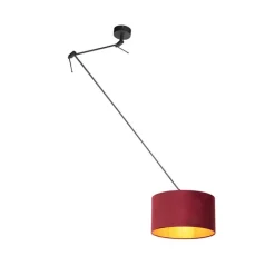 QAZQA Pendelleuchten|Wohnzimmerlampen*Hängelampe mit Veloursschirm rot mit Gold 35 cm - Blitz I schwarz