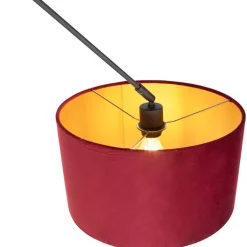 QAZQA Pendelleuchten|Wohnzimmerlampen*Hängelampe mit Veloursschirm rot mit Gold 35 cm - Blitz I schwarz