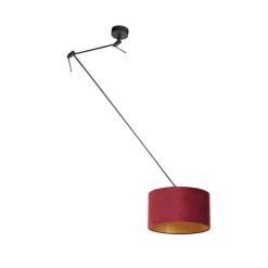 QAZQA Pendelleuchten|Wohnzimmerlampen*Hängelampe mit Veloursschirm rot mit Gold 35 cm - Blitz I schwarz