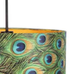 QAZQA Pendelleuchten|Wohnzimmerlampen*Hängelampe mit Veloursschirm Pfau mit Gold 40 cm - Combi