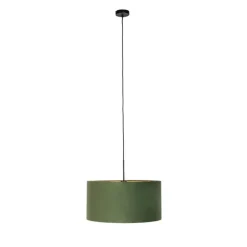 QAZQA Pendelleuchten|Wohnzimmerlampen*Hängelampe mit Veloursschirm grün mit Gold 50 cm - Combi