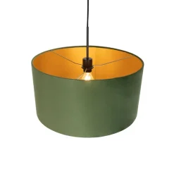 QAZQA Pendelleuchten|Wohnzimmerlampen*Hängelampe mit Veloursschirm grün mit Gold 50 cm - Combi