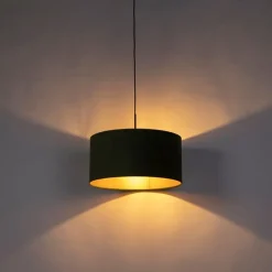 QAZQA Pendelleuchten|Wohnzimmerlampen*Hängelampe mit Veloursschirm grün mit Gold 50 cm - Combi