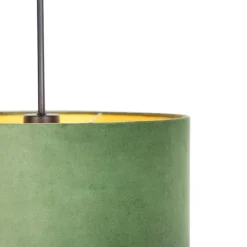QAZQA Pendelleuchten|Wohnzimmerlampen*Hängelampe mit Veloursschirm grün mit Gold 35 cm - Combi