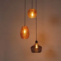 QAZQA Schlafzimmerlampen|Küchenlampen*Hängelampe schwarz gold und kupfer rund 3-flammig - Sarella