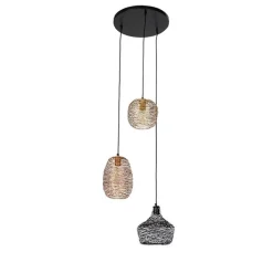 QAZQA Schlafzimmerlampen|Küchenlampen*Hängelampe schwarz gold und kupfer rund 3-flammig - Sarella