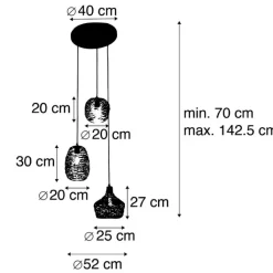QAZQA Schlafzimmerlampen|Küchenlampen*Hängelampe schwarz gold und kupfer rund 3-flammig - Sarella