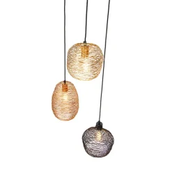 QAZQA Schlafzimmerlampen|Küchenlampen*Hängelampe schwarz gold und kupfer rund 3-flammig - Sarella