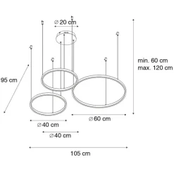 QAZQA Schlafzimmerlampen|Küchenlampen*Hängelampe schwarz inkl. LED 3-stufig dimmbar 3-flammig - Anello