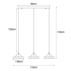 QAZQA Schlafzimmerlampen|Küchenlampen*Hängelampe schwarz länglich inkl. LED 3-stufig dimmbar 3-Licht - Lyani