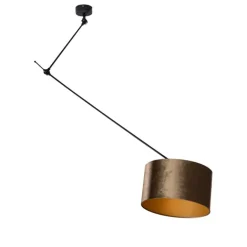 QAZQA Pendelleuchten|Wohnzimmerlampen*Hängelampe Schwarz mit bronzefarbenem Samtschirm 35cm - Blitz