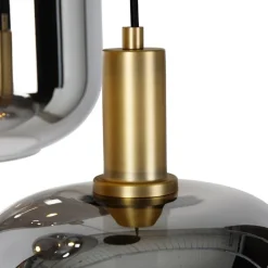 QAZQA Schlafzimmerlampen|Küchenlampen*Hängelampe schwarz mit Gold und Rauchglas inkl. 3 PUCC - Zuzanna