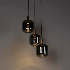 QAZQA Schlafzimmerlampen|Küchenlampen*Hängelampe schwarz mit Gold und Rauchglas inkl. 3 PUCC - Zuzanna