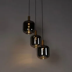 QAZQA Schlafzimmerlampen|Küchenlampen*Hängelampe schwarz mit Gold und Rauchglas inkl. 3 PUCC - Zuzanna