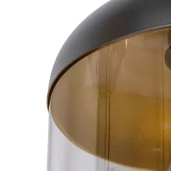 QAZQA Pendelleuchten|Wohnzimmerlampen*Hängelampe schwarz mit Gold und Rauchglas, 3-flammig, rund – Kyan