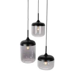 QAZQA Pendelleuchten|Wohnzimmerlampen*Hängelampe schwarz mit Gold und Rauchglas, 3-flammig, rund – Kyan