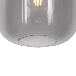 QAZQA Pendelleuchten|Wohnzimmerlampen*Hängelampe schwarz mit Gold und Rauchglas, 3-flammig, rund – Kyan