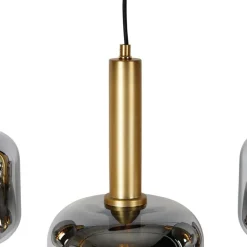 QAZQA Pendelleuchten|Esszimmerlampen*Hängelampe schwarz mit Gold und Rauchglas oval 5-flammig – Zuzanna