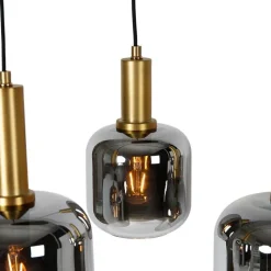 QAZQA Pendelleuchten|Esszimmerlampen*Hängelampe schwarz mit Gold und Rauchglas oval 5-flammig – Zuzanna