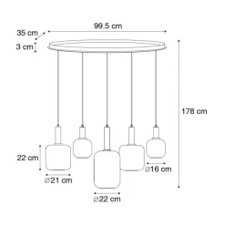 QAZQA Pendelleuchten|Esszimmerlampen*Hängelampe schwarz mit Gold und Rauchglas oval 5-flammig – Zuzanna