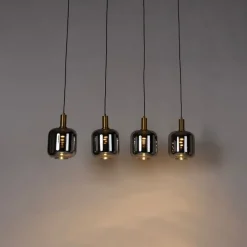 QAZQA Pendelleuchten|Wohnzimmerlampen*Hängelampe schwarz mit Gold und Rauchglas inkl. 4 PUCC - Zuzanna