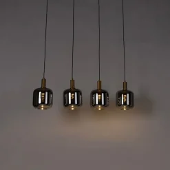 QAZQA Pendelleuchten|Wohnzimmerlampen*Hängelampe schwarz mit Gold und Rauchglas inkl. 4 PUCC - Zuzanna