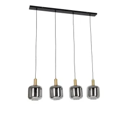 QAZQA Pendelleuchten|Wohnzimmerlampen*Hängelampe schwarz mit Gold und Rauchglas inkl. 4 PUCC - Zuzanna