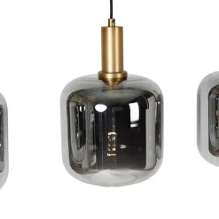 QAZQA Pendelleuchten|Wohnzimmerlampen*Hängelampe schwarz mit Gold und Rauchglas inkl. 4 PUCC - Zuzanna