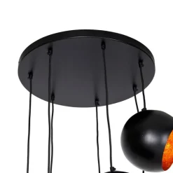 QAZQA Pendelleuchten|Esszimmerlampen*Hängelampe schwarz mit goldener Innenausstattung 7-flammig - Crooked Cluster