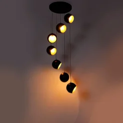 QAZQA Pendelleuchten|Esszimmerlampen*Hängelampe schwarz mit goldener Innenausstattung 7-flammig - Crooked Cluster