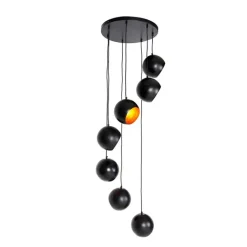 QAZQA Pendelleuchten|Esszimmerlampen*Hängelampe schwarz mit goldener Innenausstattung 7-flammig - Crooked Cluster