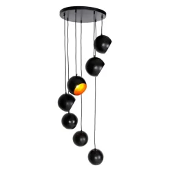 QAZQA Pendelleuchten|Esszimmerlampen*Hängelampe schwarz mit goldener Innenausstattung 7-flammig - Crooked Cluster