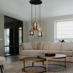 QAZQA Schlafzimmerlampen|Küchenlampen*Hängelampe schwarz mit Gold mit Rauchglas 5-flammig – Zuzanna