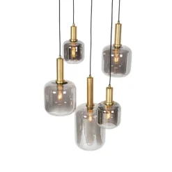 QAZQA Schlafzimmerlampen|Küchenlampen*Hängelampe schwarz mit Gold mit Rauchglas 5-flammig – Zuzanna