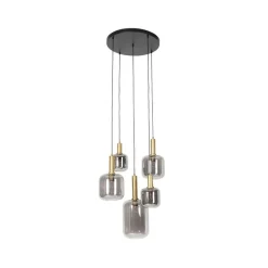 QAZQA Schlafzimmerlampen|Küchenlampen*Hängelampe schwarz mit Gold mit Rauchglas 5-flammig – Zuzanna