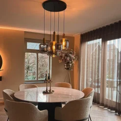 QAZQA Schlafzimmerlampen|Küchenlampen*Hängelampe schwarz mit Gold mit Rauchglas 5-flammig – Zuzanna