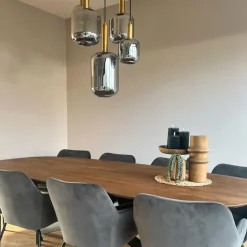 QAZQA Schlafzimmerlampen|Küchenlampen*Hängelampe schwarz mit Gold mit Rauchglas 5-flammig – Zuzanna