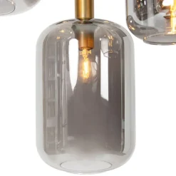 QAZQA Schlafzimmerlampen|Küchenlampen*Hängelampe schwarz mit Gold mit Rauchglas 5-flammig – Zuzanna