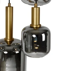 QAZQA Pendelleuchten|Wohnzimmerlampen*Hängelampe schwarz mit Gold mit Rauchglas inkl. 5 PUCC - Zuzanna