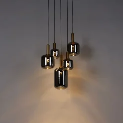 QAZQA Pendelleuchten|Wohnzimmerlampen*Hängelampe schwarz mit Gold mit Rauchglas inkl. 5 PUCC - Zuzanna