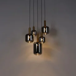 QAZQA Pendelleuchten|Wohnzimmerlampen*Hängelampe schwarz mit Gold mit Rauchglas inkl. 5 PUCC - Zuzanna