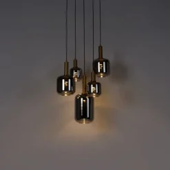 QAZQA Pendelleuchten|Wohnzimmerlampen*Hängelampe schwarz mit Gold mit Rauchglas inkl. 5 PUCC - Zuzanna