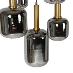 QAZQA Pendelleuchten|Wohnzimmerlampen*Hängelampe schwarz mit Gold mit Rauchglas inkl. 5 PUCC - Zuzanna