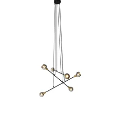 QAZQA Pendelleuchten|Wohnzimmerlampen*Hängelampe schwarz mit Messing und Rauchglas 6 Lichter - Vidro