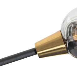 QAZQA Pendelleuchten|Wohnzimmerlampen*Hängelampe schwarz mit Messing und Rauchglas 6 Lichter - Vidro