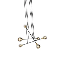 QAZQA Pendelleuchten|Wohnzimmerlampen*Hängelampe schwarz mit Messing und Rauchglas 6 Lichter - Vidro